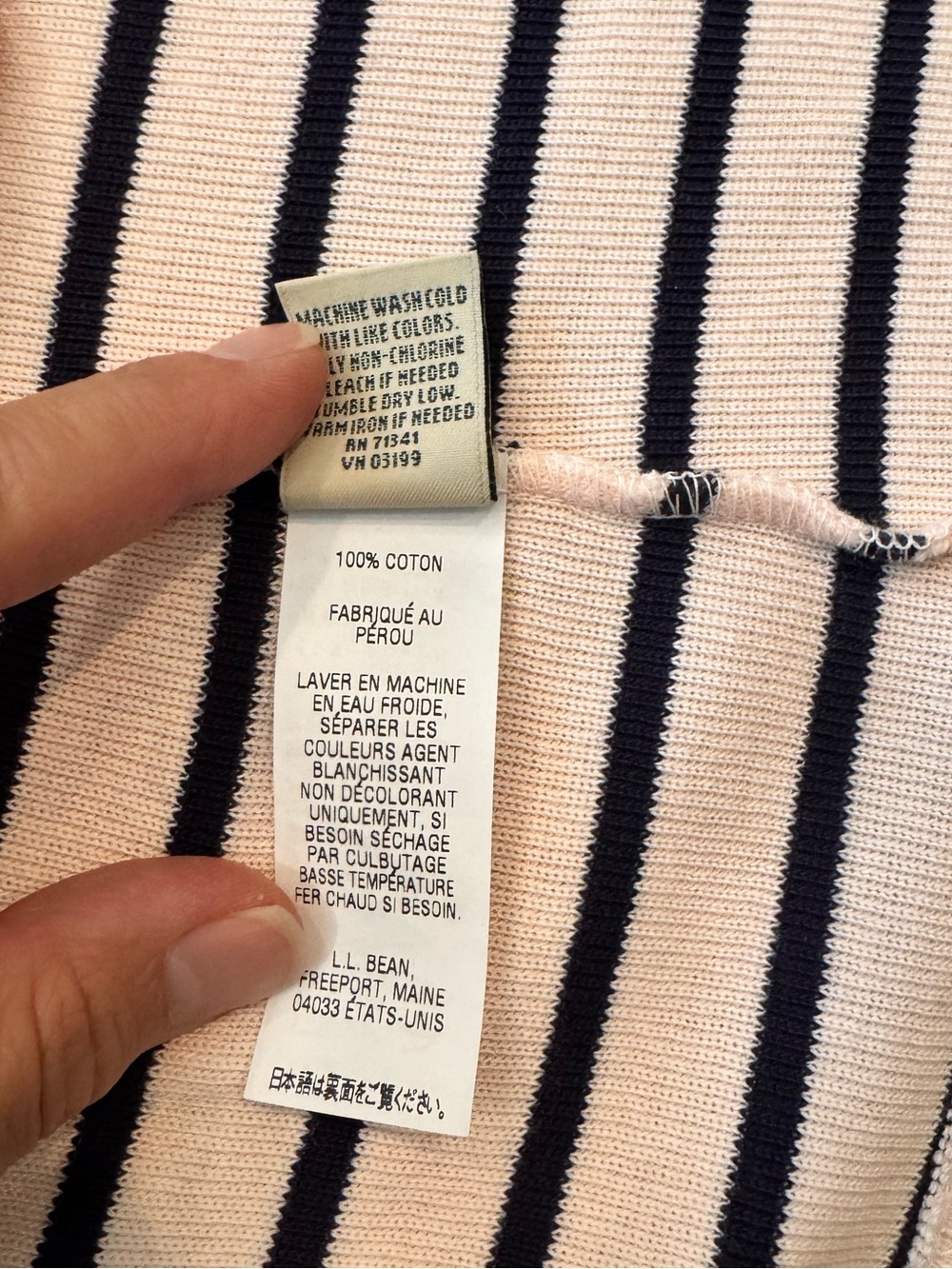 LL Bean Cotton Boatneck Cotton Top in Light Pink and Navy Stripes - Picture 6 of 7